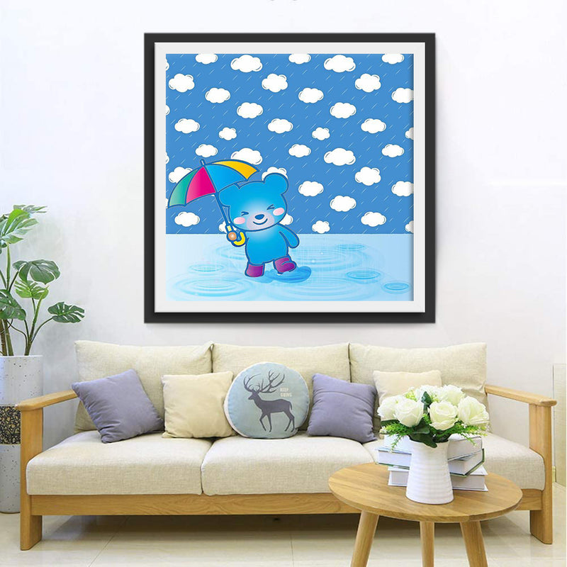 Blue Bear in the Rain Cartoon 5D DIY Diamond Painting Kits