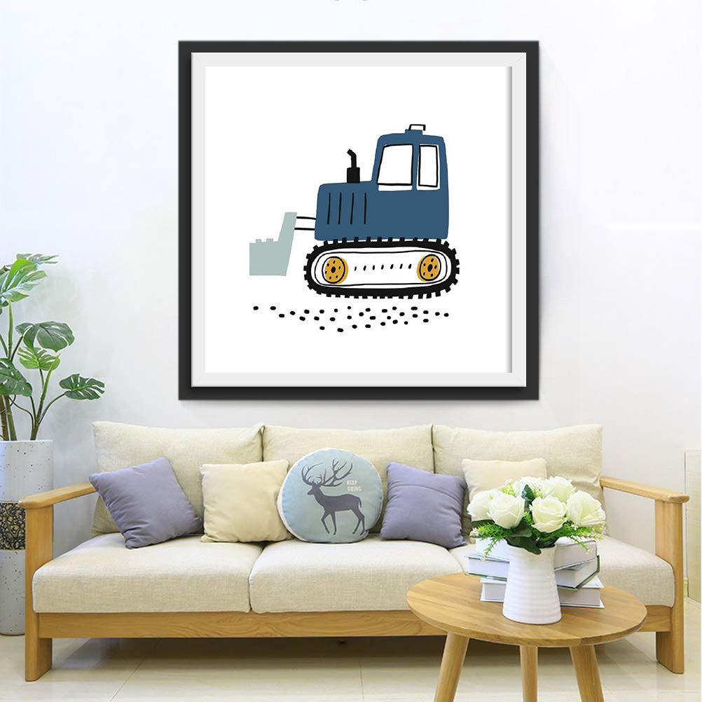 Blue Cartoon Excavator Diamond Painting