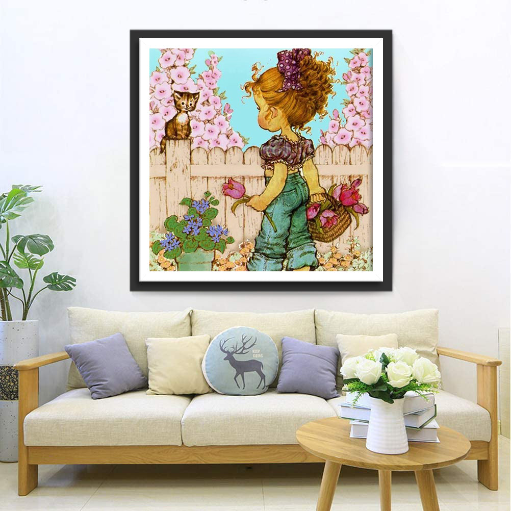 Tulips and Girl Diamond Painting