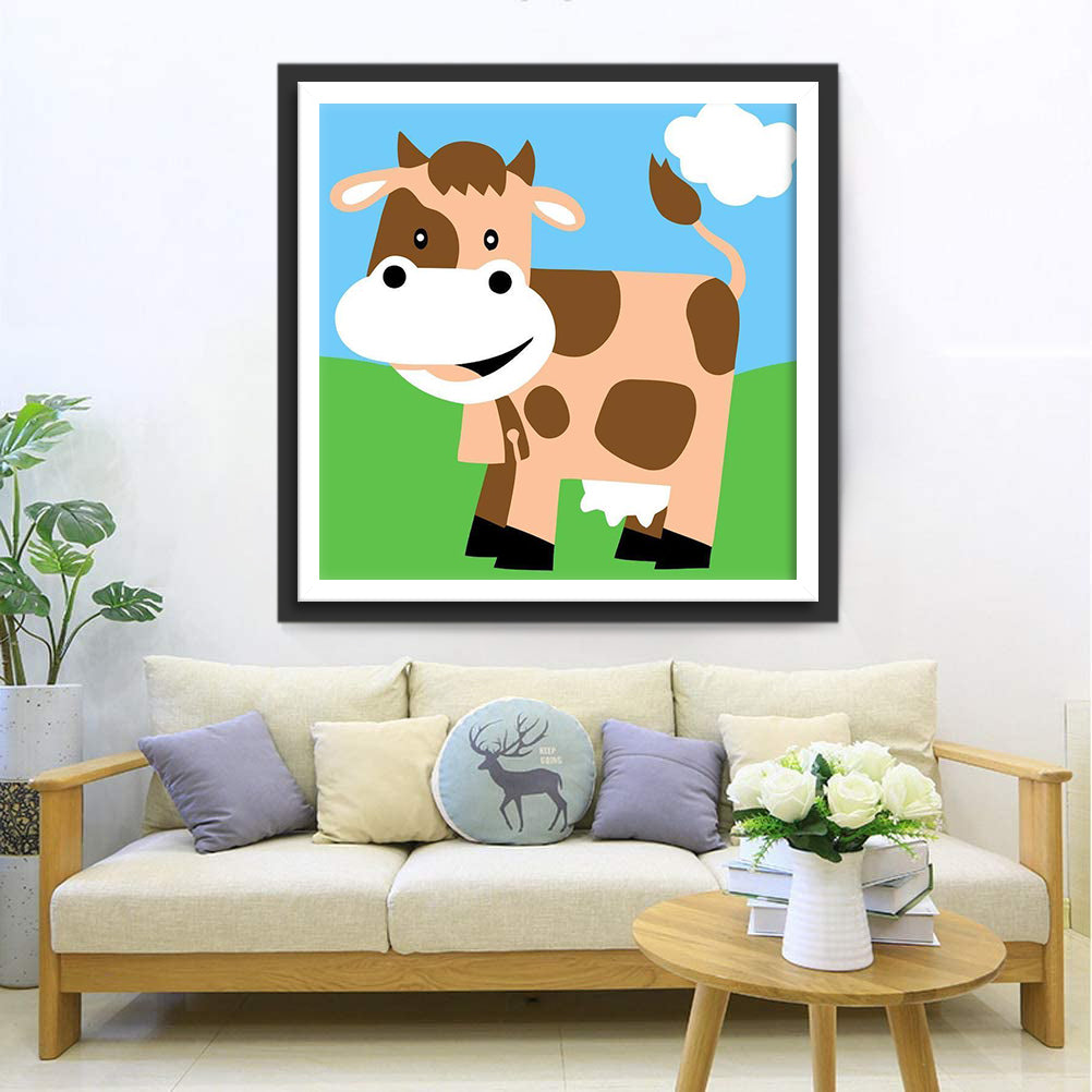 Cow on the Lawn Cartoon Diamond Painting