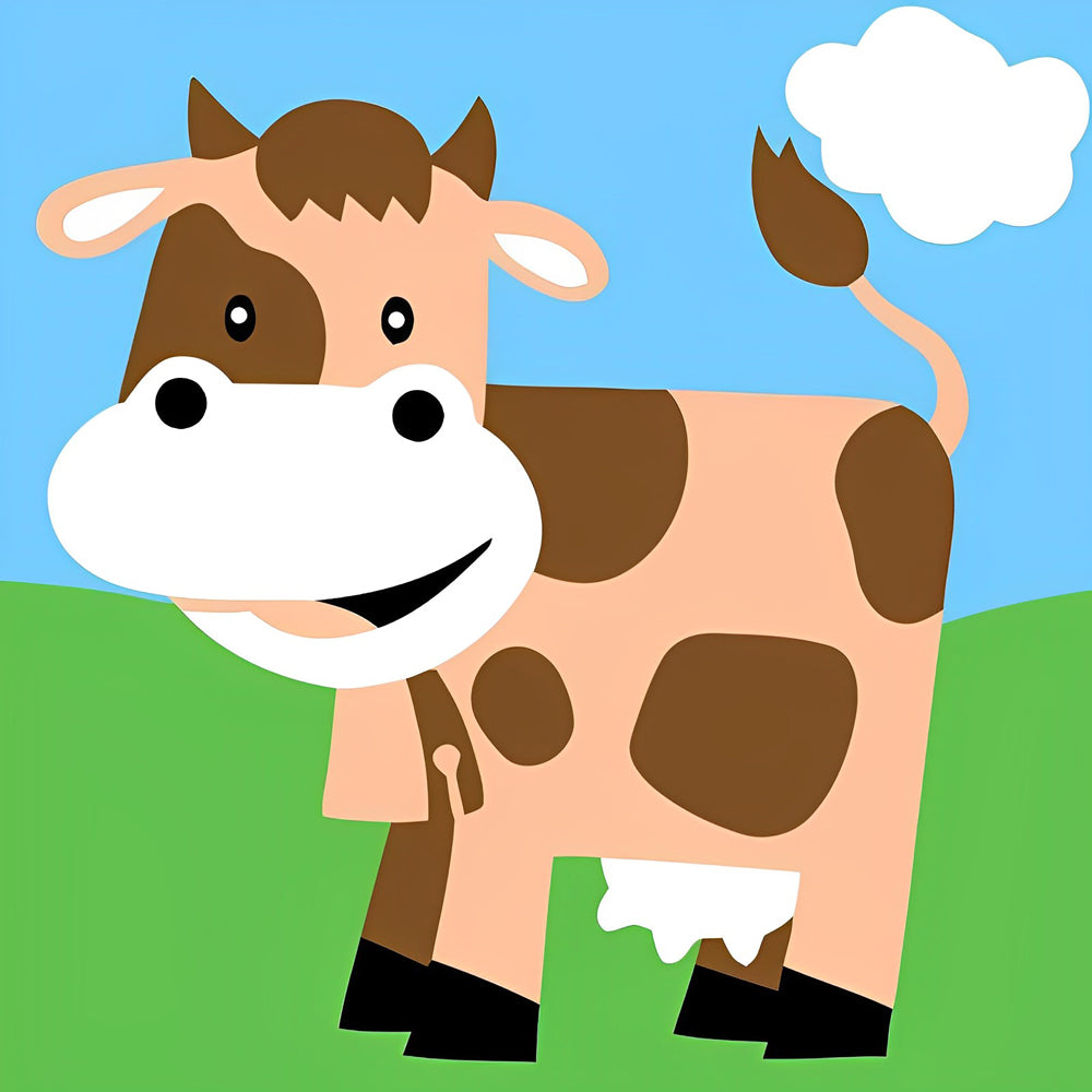 Cow on the Lawn Cartoon Diamond Painting