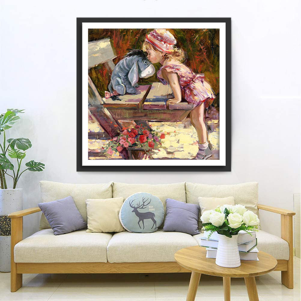 Girl Kissing Donkey Doll Diamond Painting