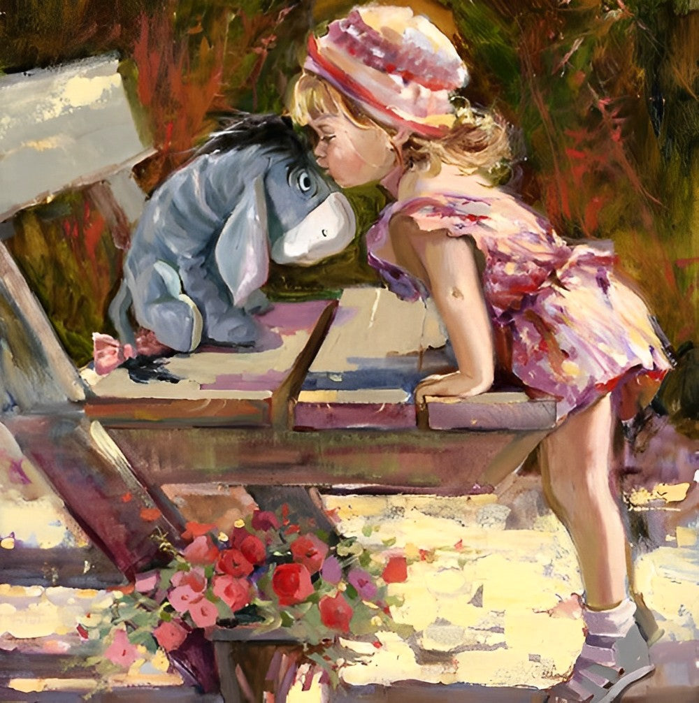 Girl Kissing Donkey Doll Diamond Painting