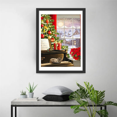 Christmas piano and Kitten Diamond Painting