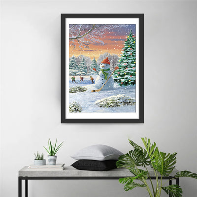 Snowman Playing Hockey Diamond Painting