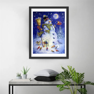 Snowman under the moonlight Diamond Painting