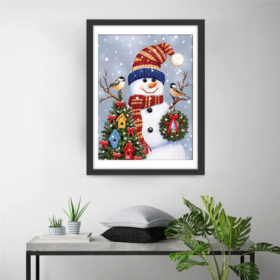 Christmas Snowman Street Bird Diamond Painting