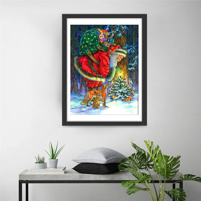 Santa Claus and forest animals carrying gifts Diamond Painting