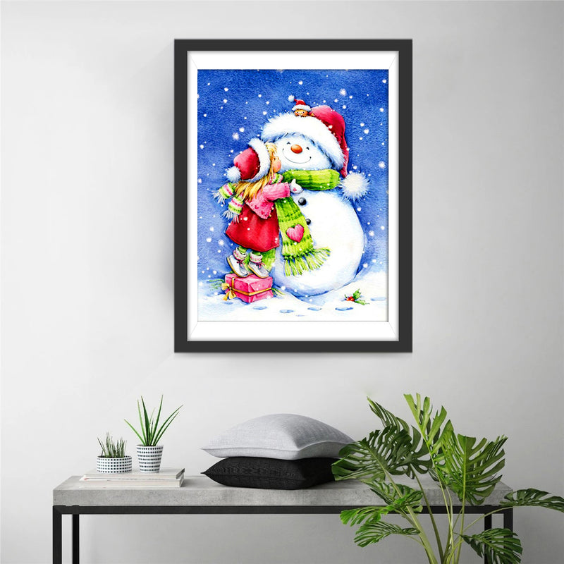 Snowman and girl Diamond Painting