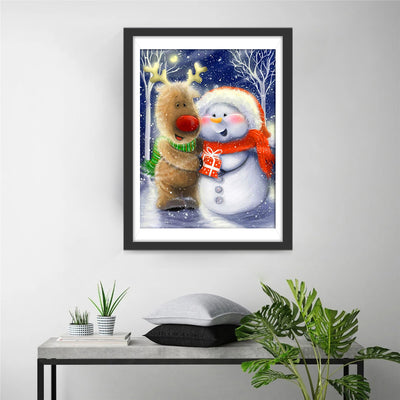 Cute cartoon snowman and Rudolph Diamond Painting