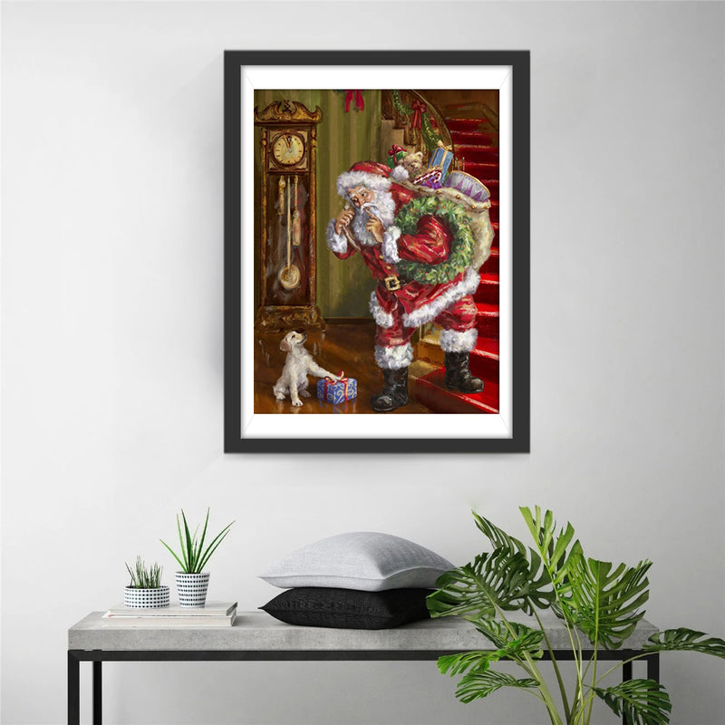 Santa Claus talking to a puppy Diamond Painting