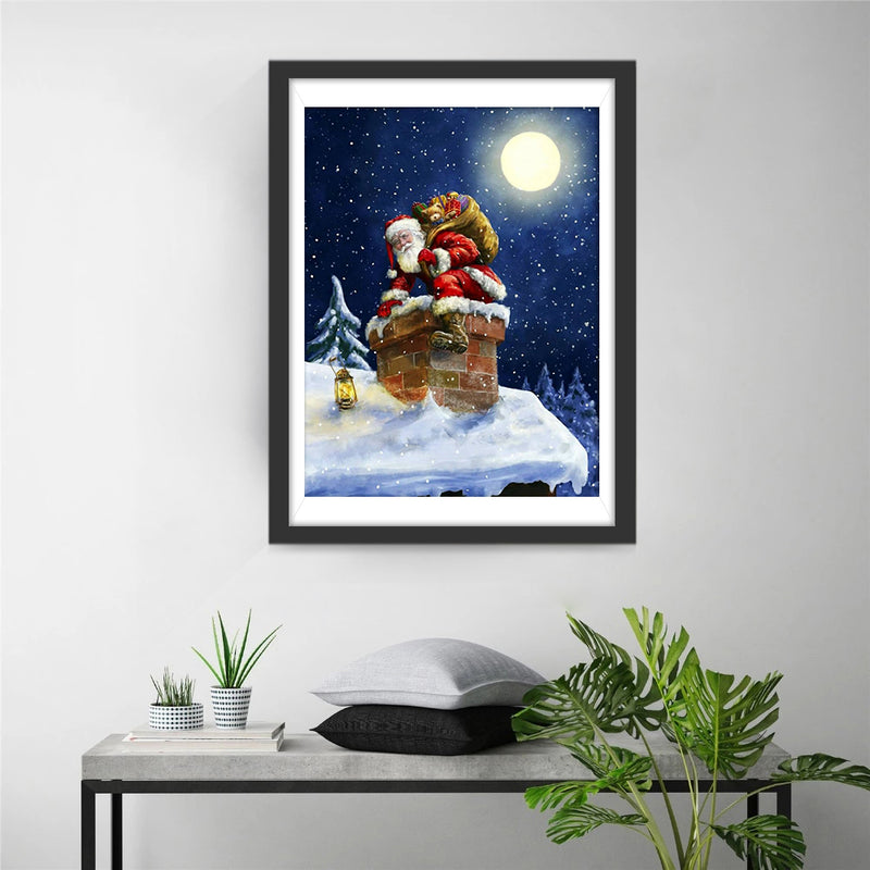 Santa Claus delivering gifts from the chimney Diamond Painting