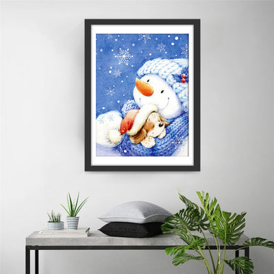 Snowman holding puppy Diamond Painting