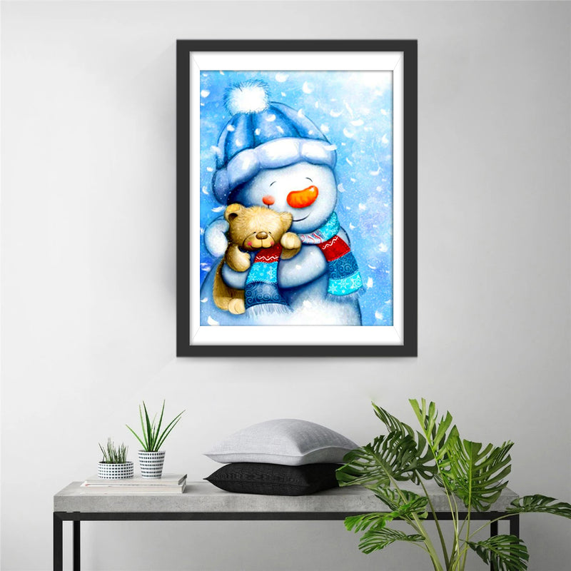 Snowman Holding a Bear Doll Diamond Painting