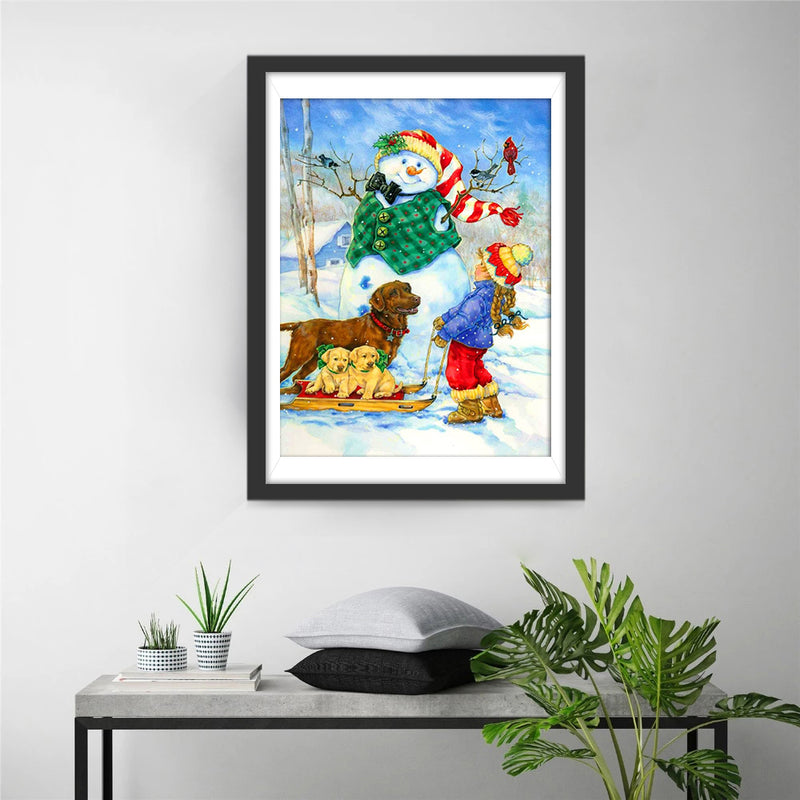 Snowman in green vest Diamond Painting