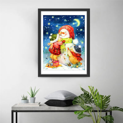 Snowman and Baby Bears Diamond Painting