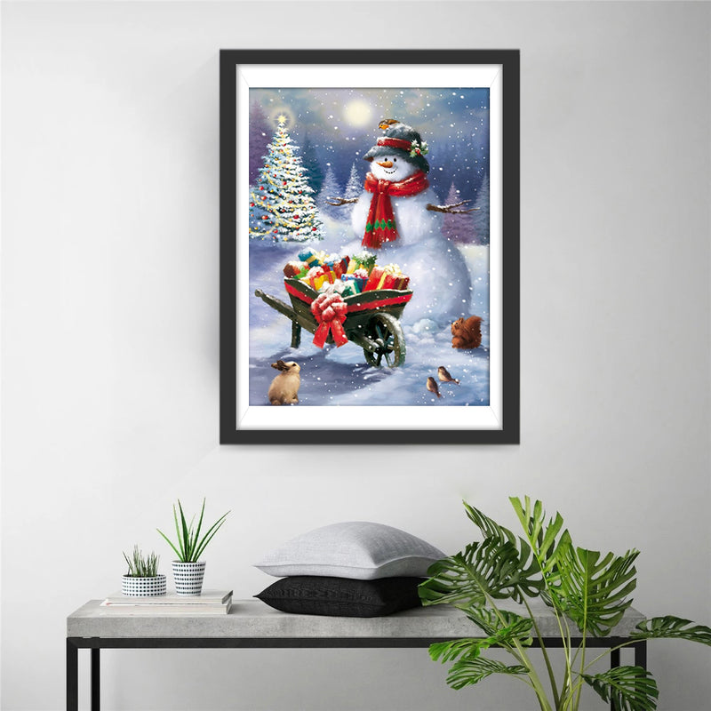 Snowman and wheelbarrow Diamond Painting