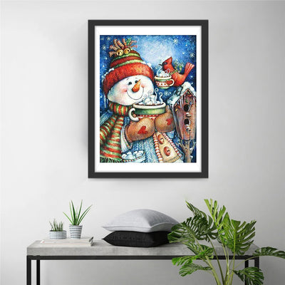 Snowman and cardinal Drinking Chocolat Diamond Painting