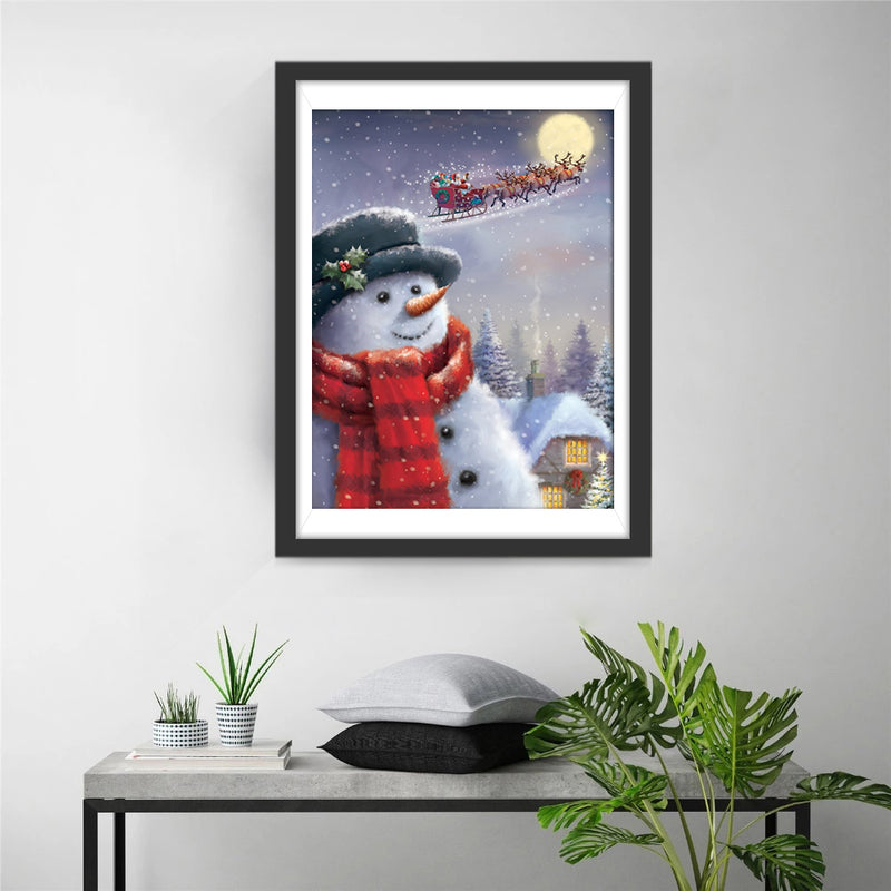 Snowman and Flying Santa Diamond Painting