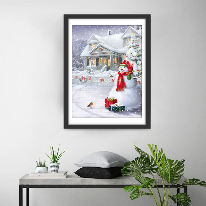 Snowman and White House Diamond Painting