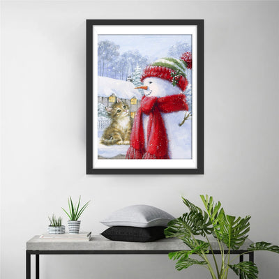 Cute kitten and snowman Diamond Painting