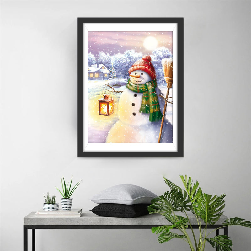 Snowman sweeping snow Diamond Painting