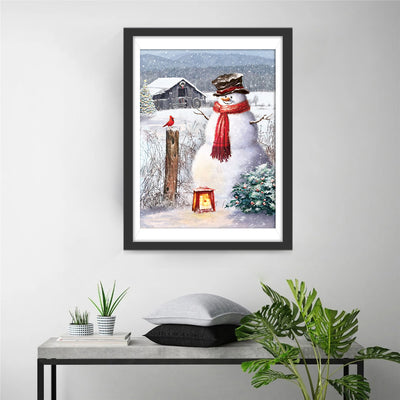 Snowman and bird Diamond Painting