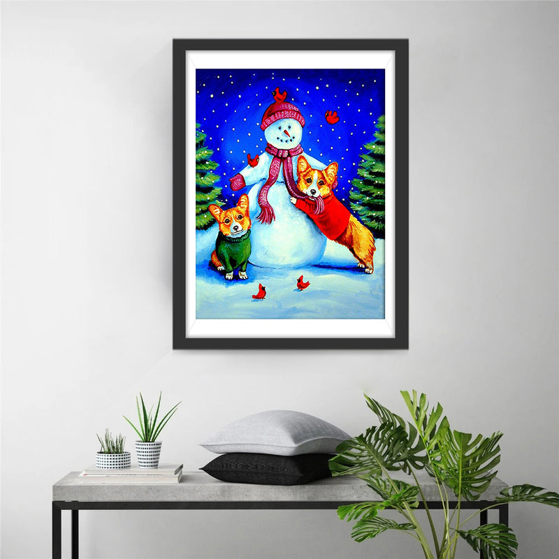 Corgi and Snowman Diamond Painting