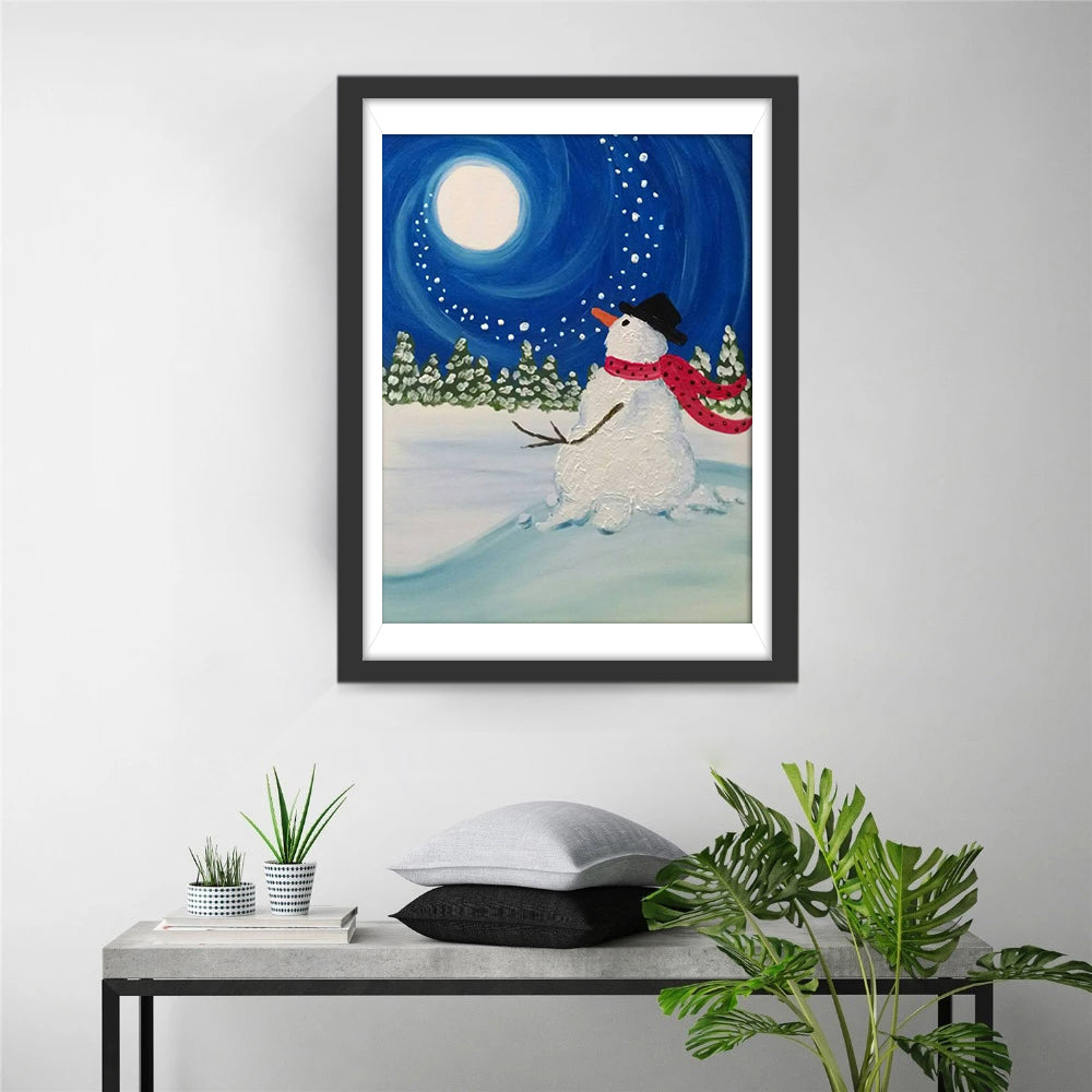 Moonlit Christmas Snowman Diamond Painting