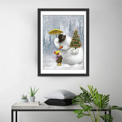 Snowman holding umbrella for girl 5D DIY Diamond Painting Kits