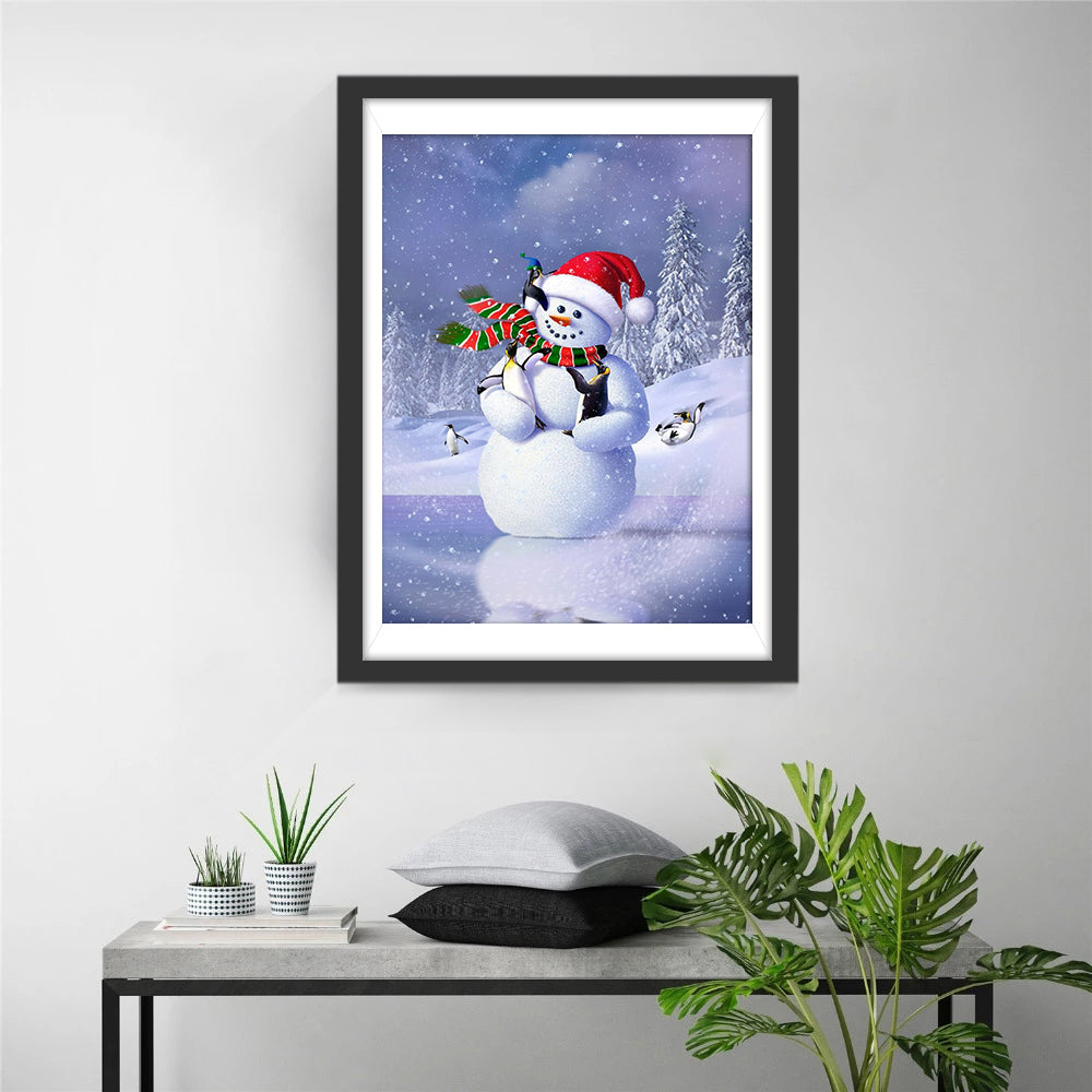 Snowman and Penguins Diamond Painting