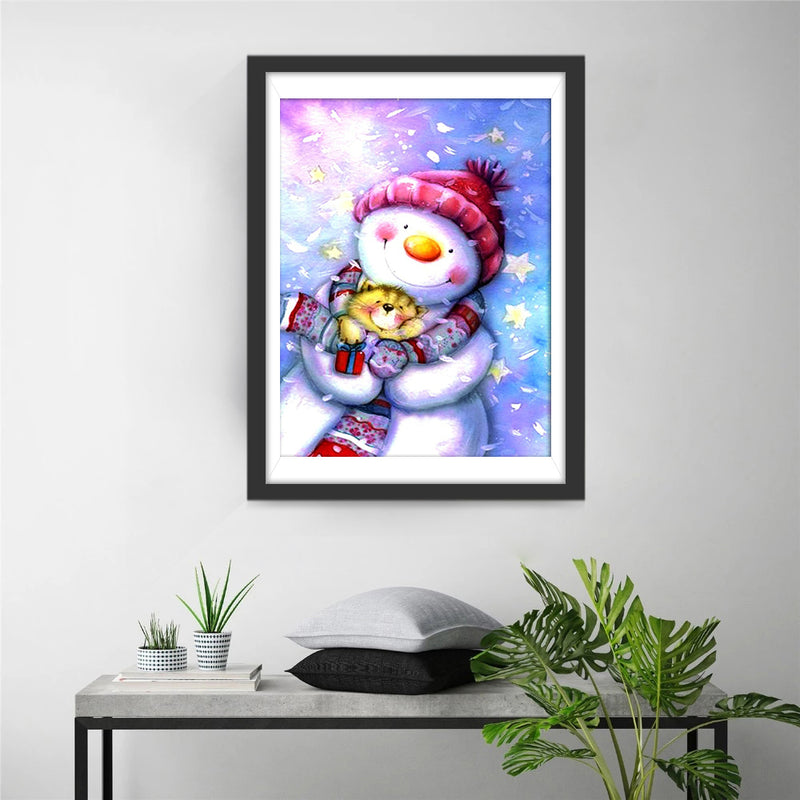 Kitten and Snowman Diamond Painting