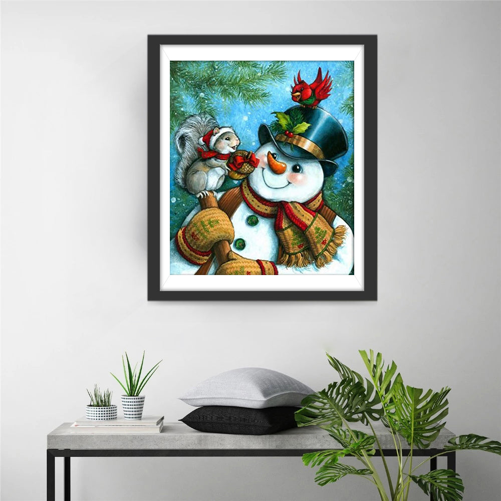 Snowman and Squirrel Diamond Painting