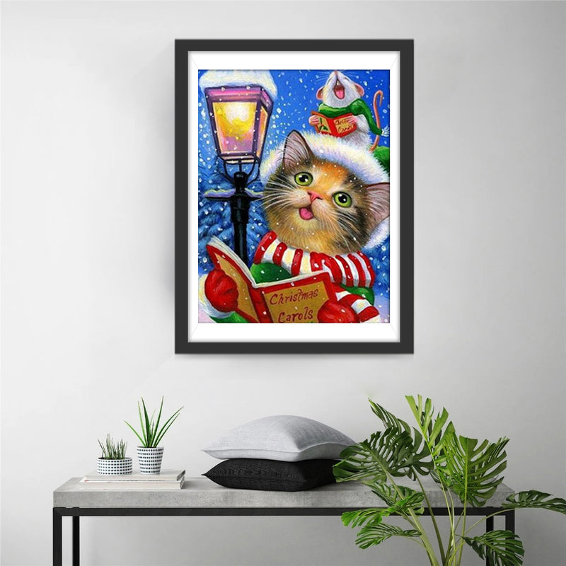 Kitten reading at Christmas Diamond Painting