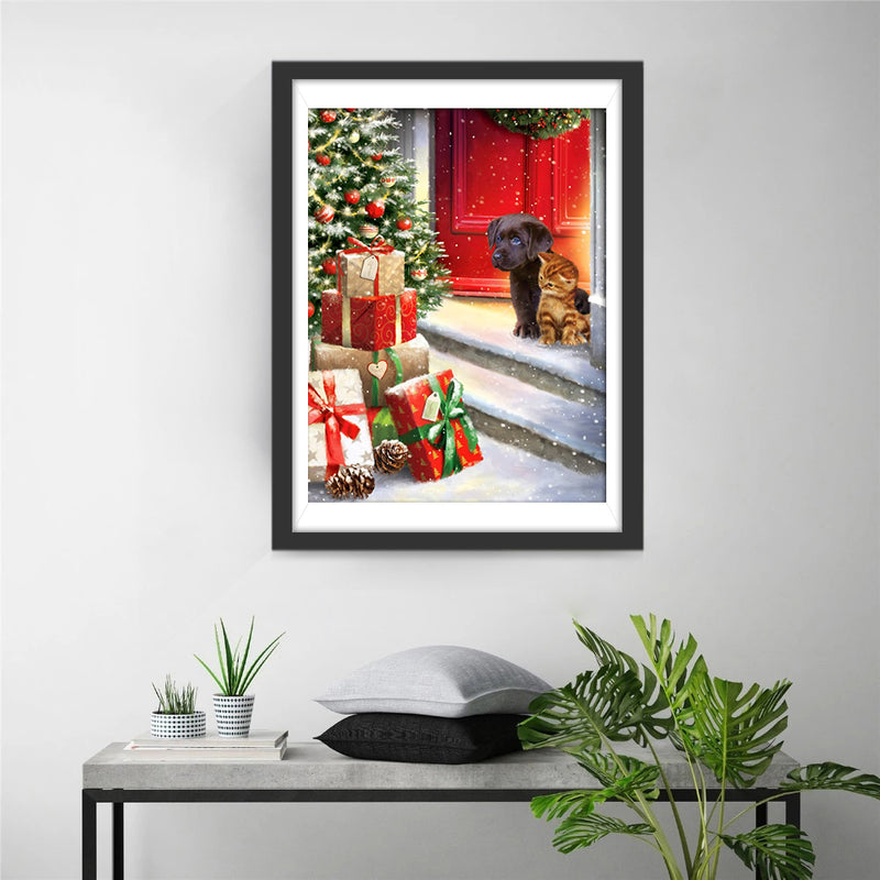 Christmas Kitty and Puppy Diamond Painting