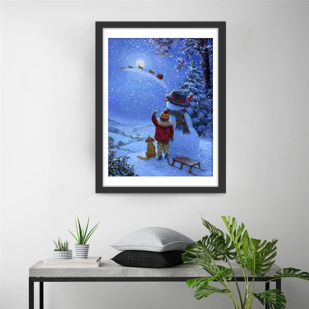 Christmas Snowman Kids Dogs Diamond Painting