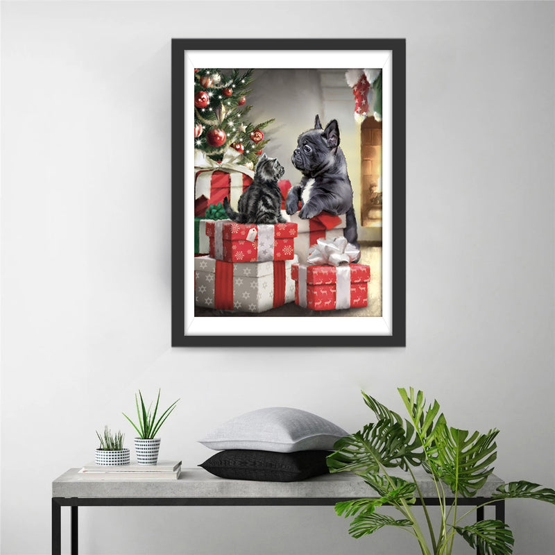 Black Cat and Dog Christmas Tree 5D DIY Diamond Painting Kits