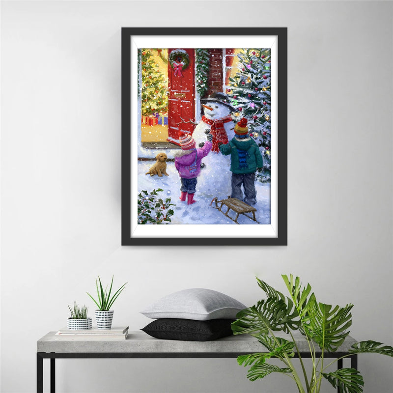 Kids and Snowman Diamond Painting