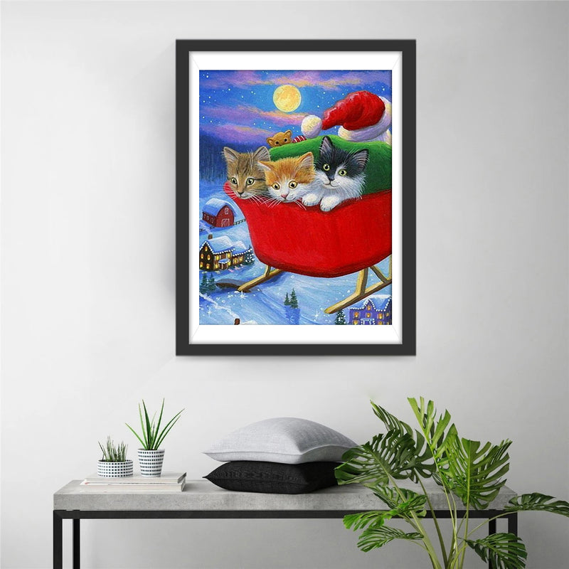 Santa Claus in Sleigh with Kittens Diamond Painting