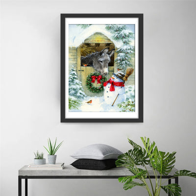 Christmas Donkey and Snowman Diamond Painting