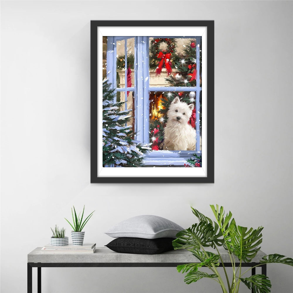 West Highland by the Christmas window Diamond Painting