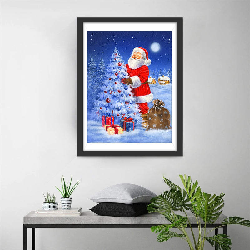 Christmas Tree and Santa Claus Night Diamond Painting