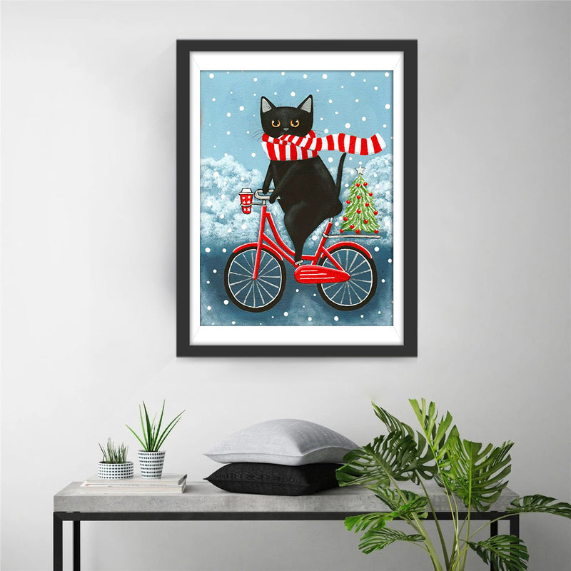 Black cat on a bike Diamond Painting