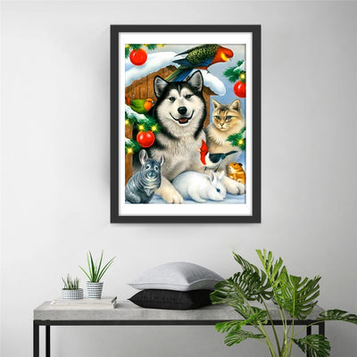 Christmas Dog and Cat Diamond Painting