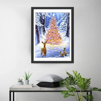 Golden Christmas Tree in Snow 5D DIY Diamond Painting Kits