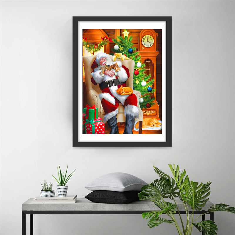 Santa Cat Nap Diamond Painting