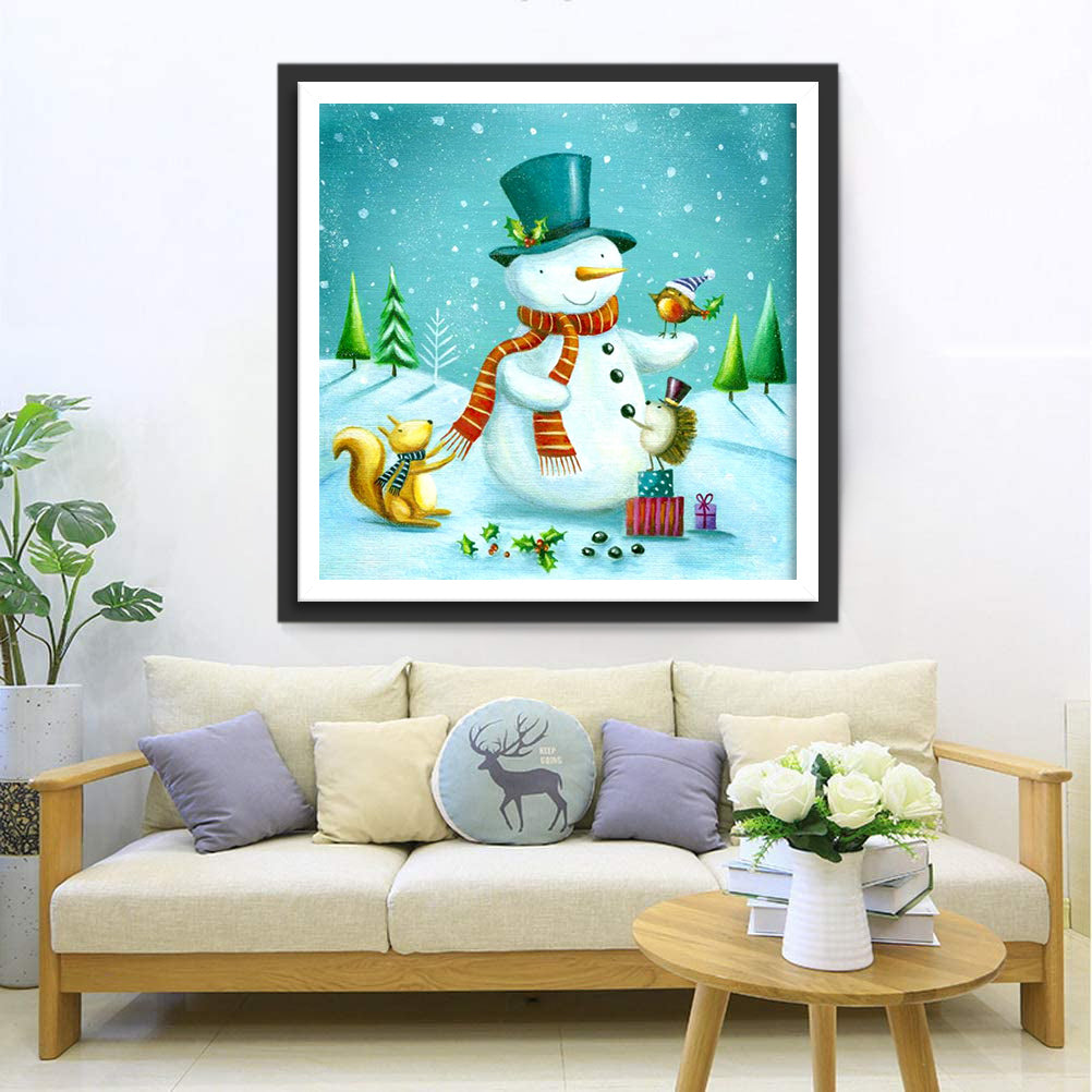 Christmas Snowman and Squirrel Diamond Painting