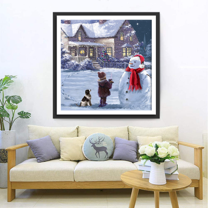 Snowman Presents Children at Christmas Diamond Painting