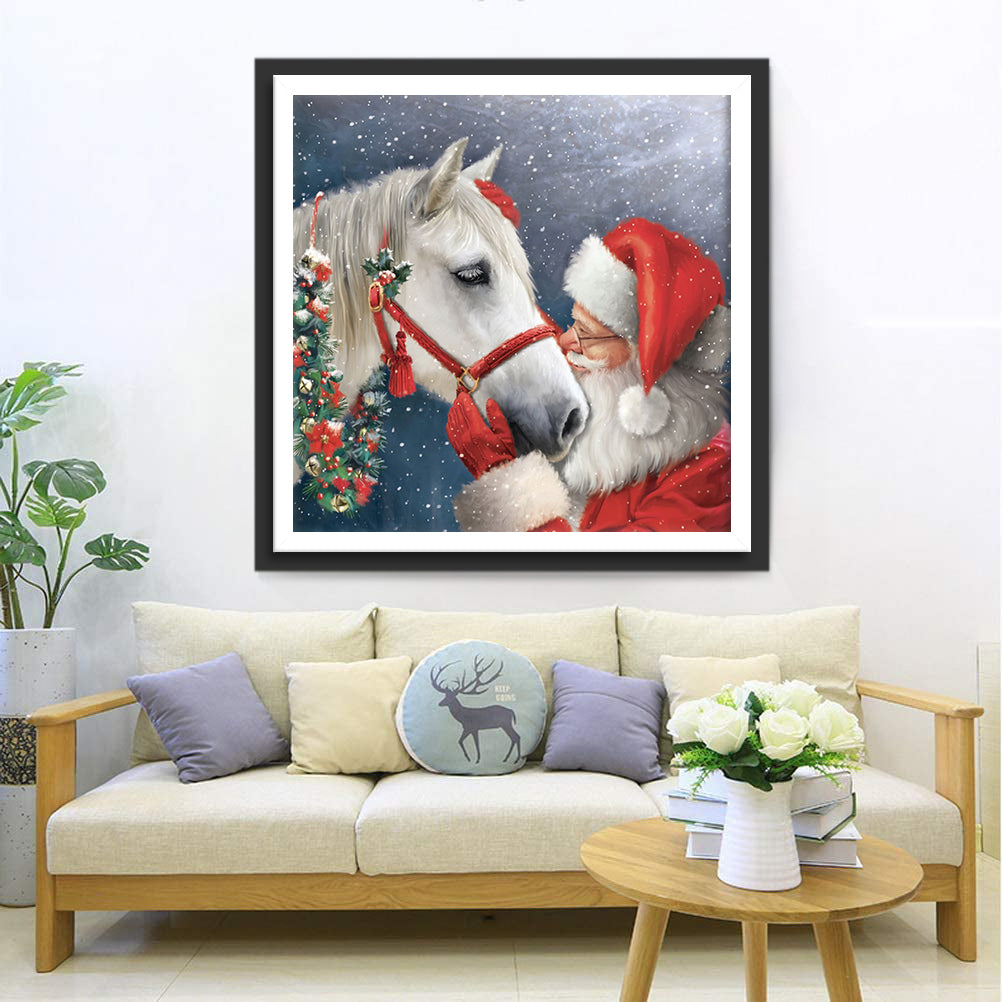 White Horse and Santa Claus Diamond Painting