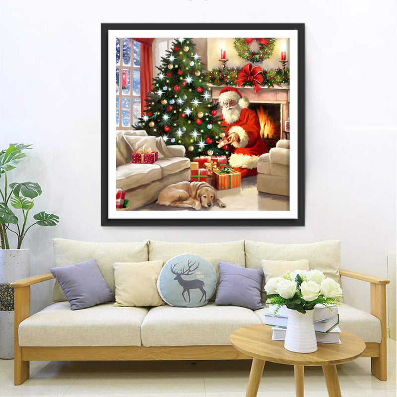 Christmas Tree Santa Dog Diamond Painting